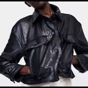 Zara black sequin cropped jacket; new w tags